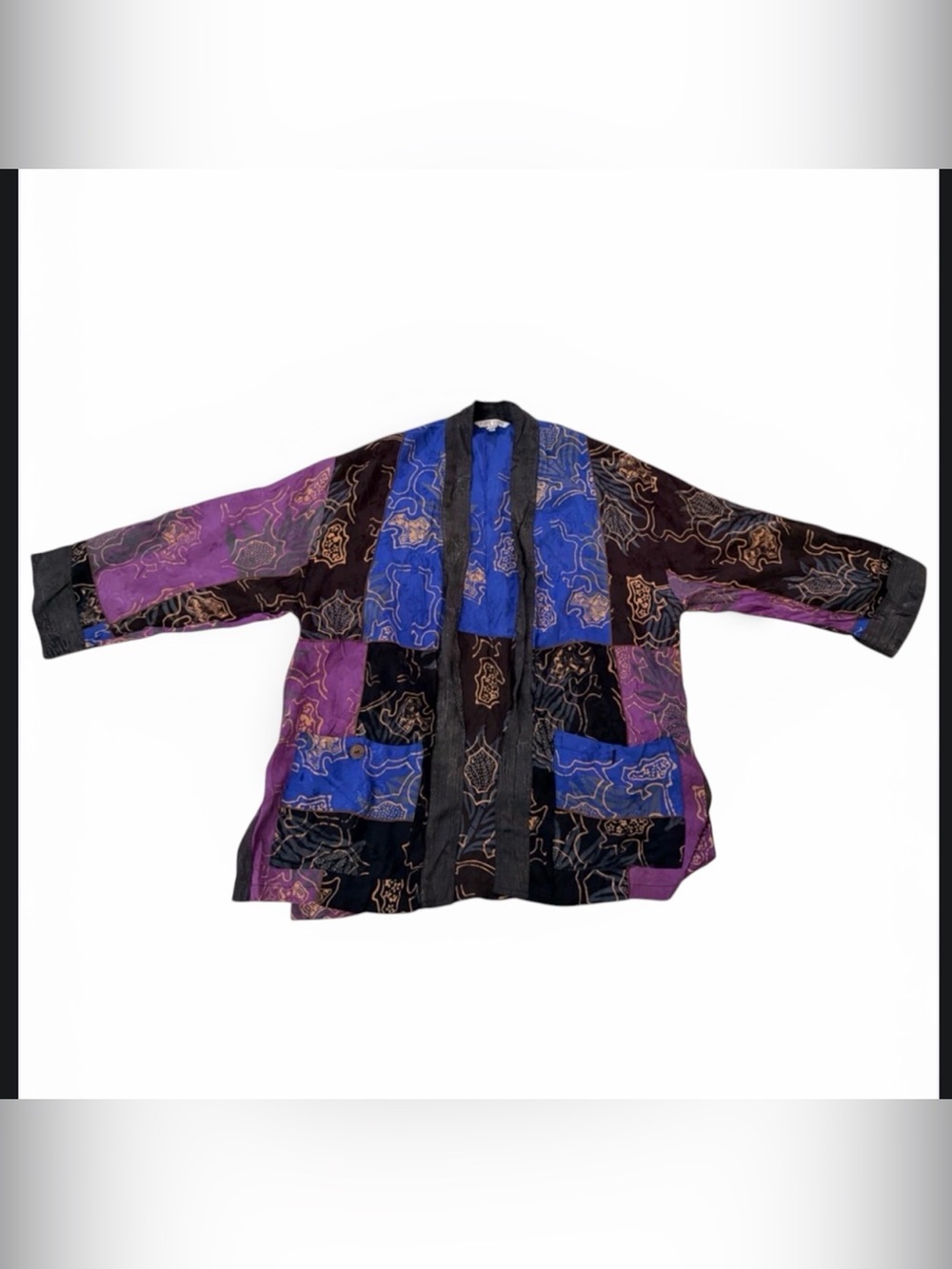 Boho Patchwork Open-Front kimono jacket rayon L